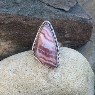 Pink Rhodochrosite & Sterling Triangular Ring