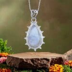 an image of an Ornate Teardrop Rainbow Moonstone Sterling Pendant