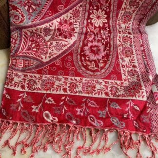 an image of a Red and Creme Swirls and Paisley Shawl-Scarf