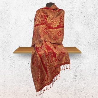 Silky Red & Golden Floral Shawl/Scarf
