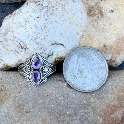 Double Amethyst Ornate Ring