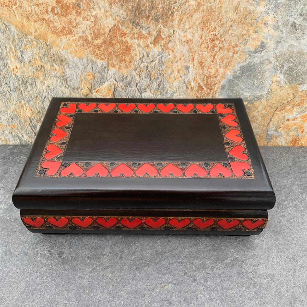 Handcrafted Red Hearts Locking Box