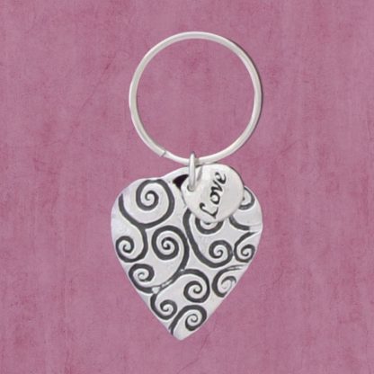 Pewter Heart Charm and Smaller Love Charm on Circle Keyring