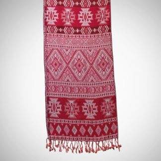 Red Patterned Scarf with Fringe