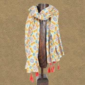 Gold and Blue Tasseled Scarf