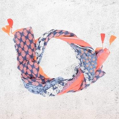 Navy & Coral Cotton Scarf