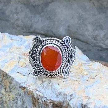 Faceted Carnelian & Sterling Silver Ring