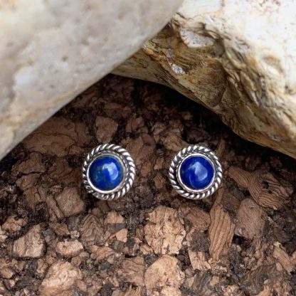 Lapis & Sterling Round Studs