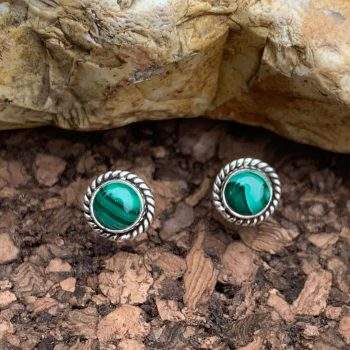 Green Malachite & Sterling Round Studs