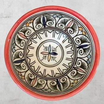 Red Rim Black Design Moroccan-Pottery Bowl