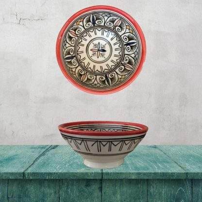 Red Rim Black Design Moroccan-Pottery Bowl