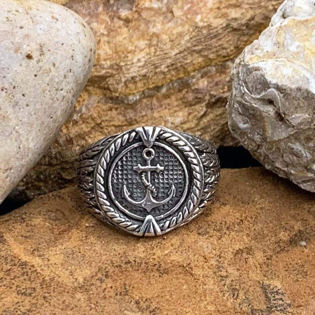 Round Sterling Anchor Ring - GLE-Good Living Essentials