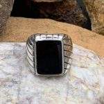 Black Agate-Sterling Signet-Style Ring