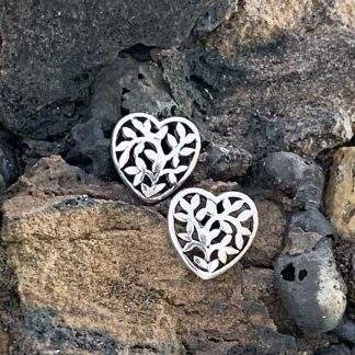 Sterling Leafy Heart Stud-Earrings
