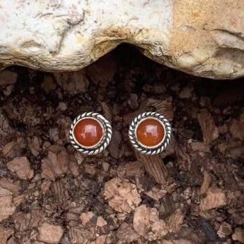 Round Carnelian Sterling Stud-Earrings