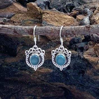 Blue Chalcedony-Sterling Oval Earrings with two infinity symbols on top