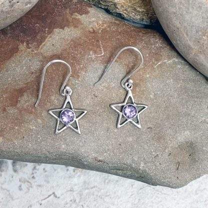 Amethyst Sterling Star Earrings
