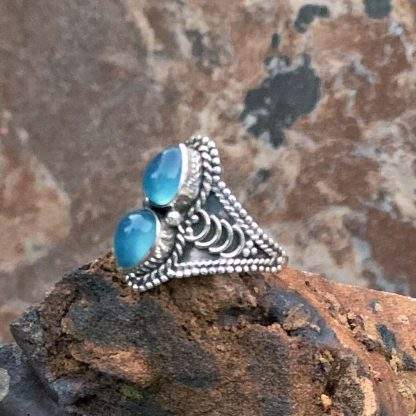 Blue Chalcedony-DoubleTeardrop Sterling Silver Ring