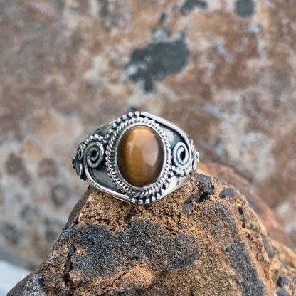 Golden Tigers Eye Sterling Oval Ring