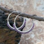 Amethyst Beaded Sterling Hoops