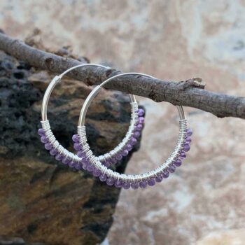 Amethyst Beaded Sterling Hoops