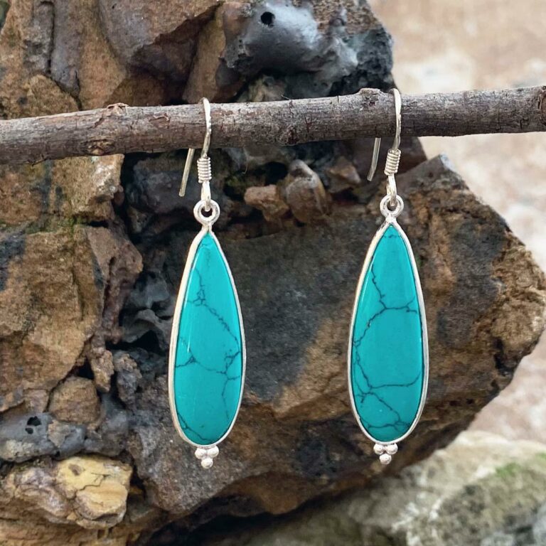 P Diamond Long open teardrop with turquiose dots earrings main image 1