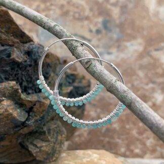 Sterling Silver Hoops with Teal Amazonite