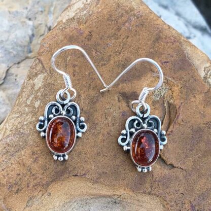 Amber Sterling Dangle Earrings