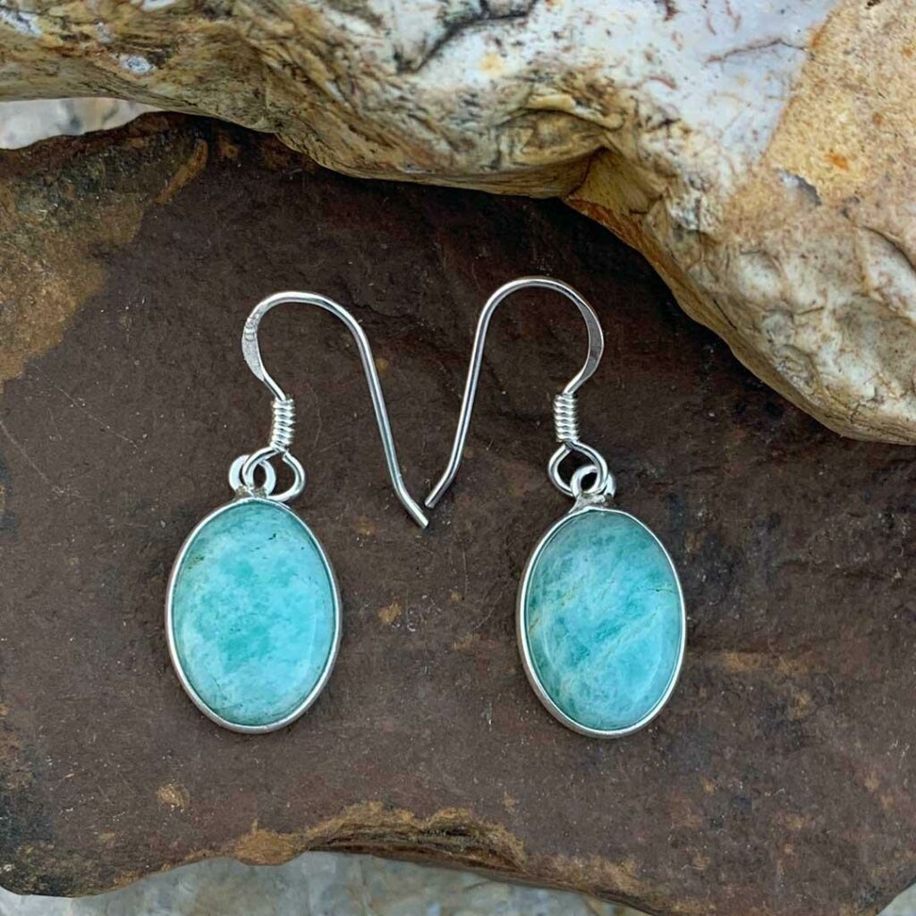 Oval Amazonite Sterling Earrings - GLE-Good Living Essentials