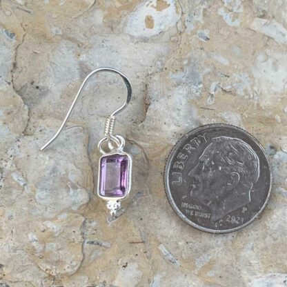 Petite Amethyst Rectangle Sterling Silver Earring with Dime