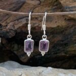Petite Amethyst Rectangle Sterling Silver Earrings