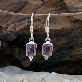Petite Amethyst Rectangle Sterling Silver Earrings