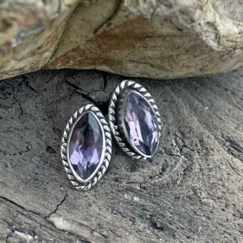 an image of a pair of Marquise Amethyst and Sterling Silver Stud Earrings