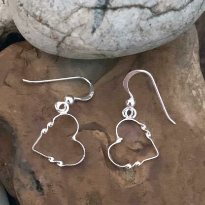 an image of a pair of Sterling Silver Angled Dangle Heart Earrings