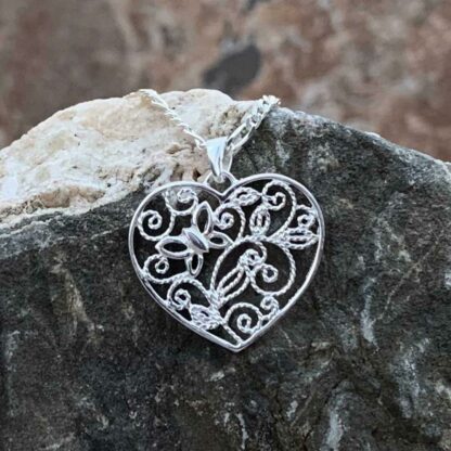 Sterling Silver Filigree Heart Pendant with Small Butterfly Inside
