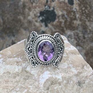 Faceted Amethyst and Sterling Silver Ring