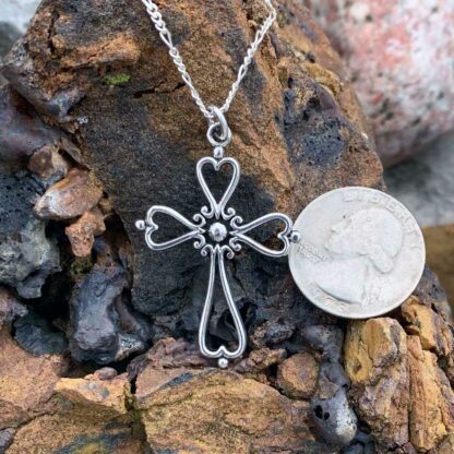 Sterling Cross with Hearts Pendant