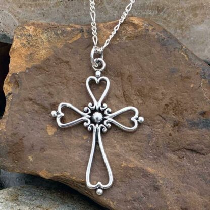 Sterling Cross with Hearts Pendant