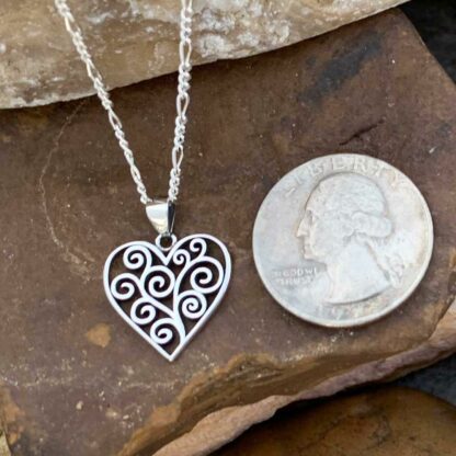 Filigree Sterling Silver Heart Pendant with Circular Swirls