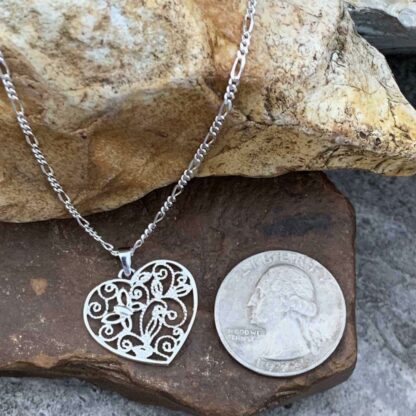 Sterling Silver Filigree Heart Pendant with Butterfly Inside