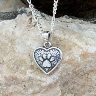Sterling Silver Heart Pendant with Paw in Center