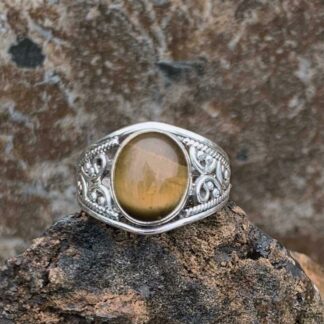 Filigree Sterling Silver Ring with Oval Tiger's Eye Stone