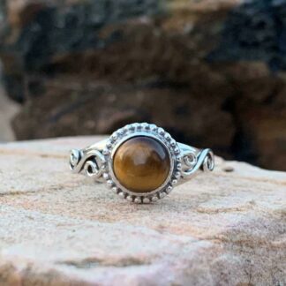 Round Tiger's Eye Gemstone Ring with Sterling Ess on each side