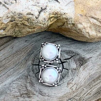 Square Sterling with Round Pearl Studs