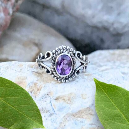 Dainty Sterling Silver and Oval Amethyst Ring