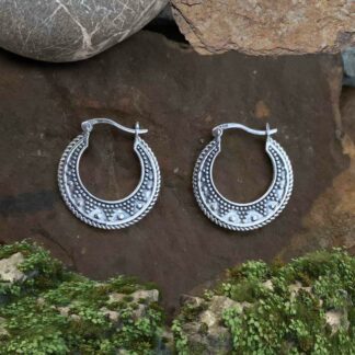 Sterling Round Boho Patterned Hoops With Design on Each Side