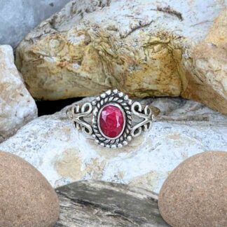 Dainty Sterling Silver and Oval Ruby Ring