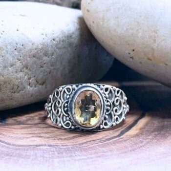 Ornate Sterling Silver and Faceted Oval Citrine Ring