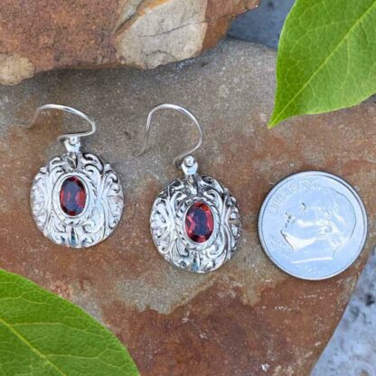 Sterling Oval Garnet Earrings - Image 2