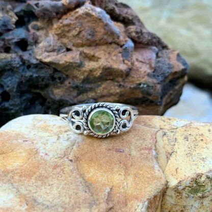 Round Sterling Silver and Peridot Dainty Ring